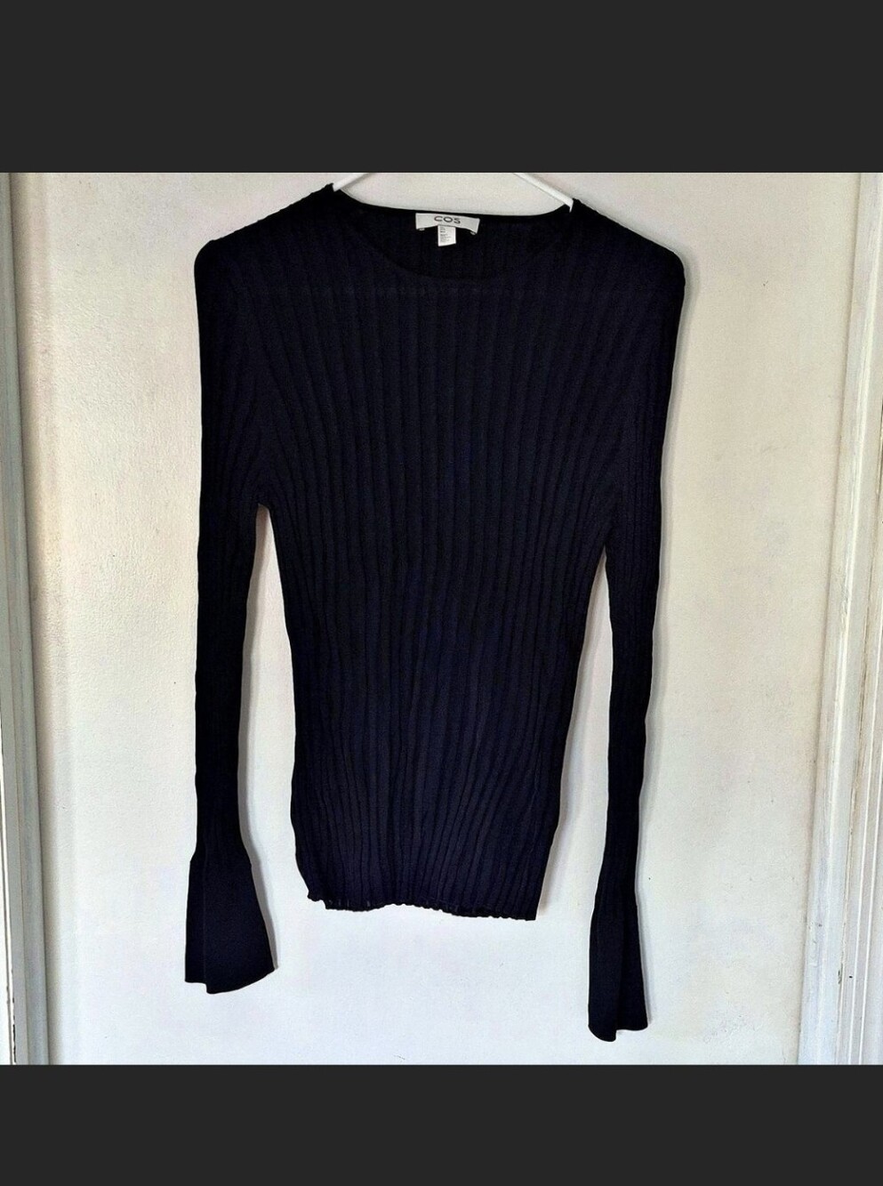 COS Black Ribbed Long-Sleeve Knit Top Fitted Womens Sz Large